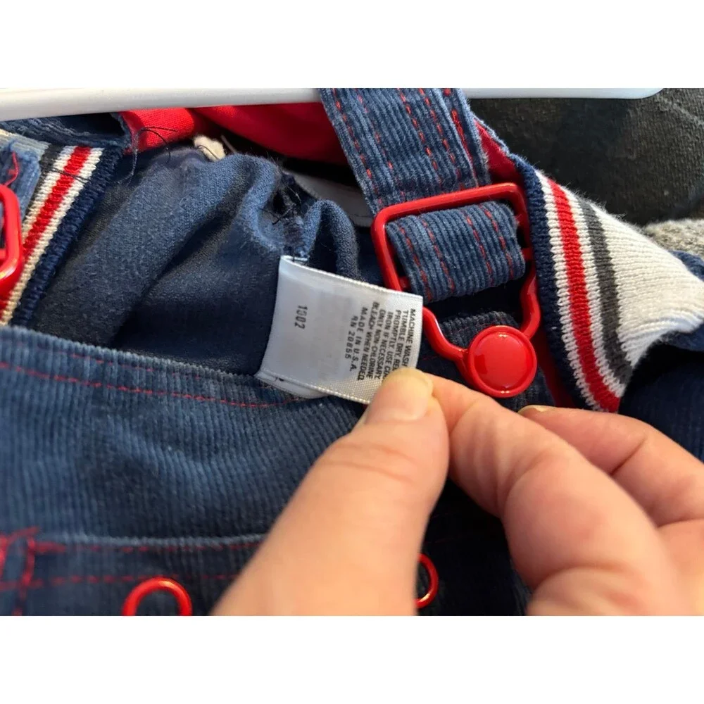 Bibo vintage navy blue corduroy overalls 12 mths stripes nautical